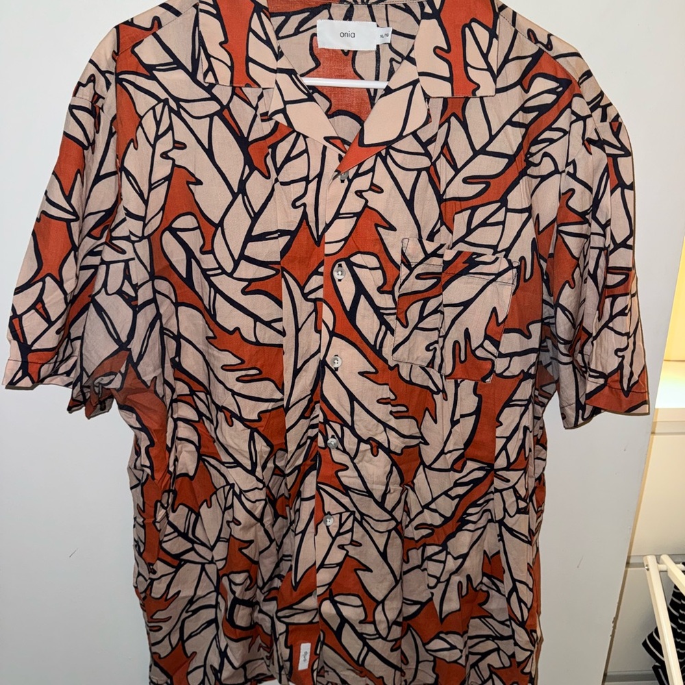 Onia Abstract Print Shirt in Orange and Cream